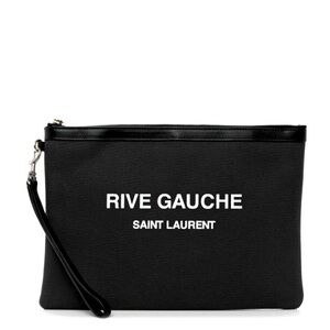 SAINT LAURENT 
Linen Canvas Rive Gauche Zipped Pouch Black
